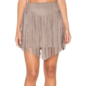 Show Me Your Mumu Taupe Faux Suede Rancho Fringe Skirt size M